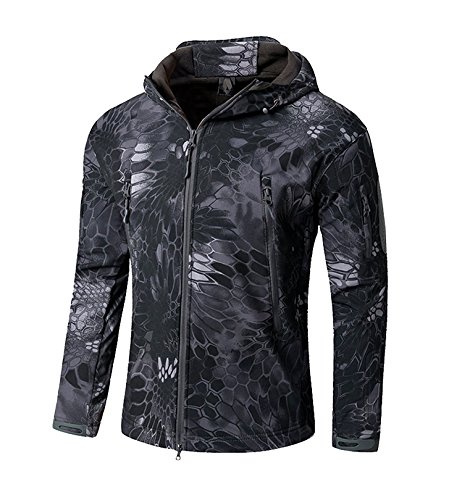 YFNT Herren Taktisch Softshell Fleecejacke Camouflage Outdoor Warm Winddicht Wasserdicht Mantel Jacken Skijacke, Schwarz Pythonmuster, 3XL von YFNT