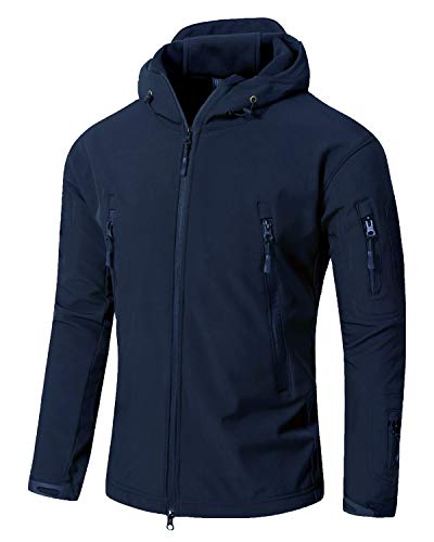 YFNT Herren Taktisch Softshell Fleecejacke Hoodie Outdoor Wandern Camping Innenfutter Winddicht Wasserdicht Mantel Jacken, Dunkelblau, XXL von YFNT