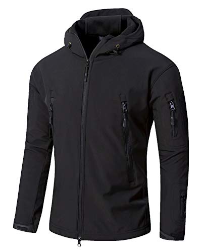 YFNT Herren Taktisch Softshell Fleecejacke Hoodie Outdoor Wandern Camping Warm Winddicht Wasserdicht Mantel Jacken, Schwarz, XXL von YFNT