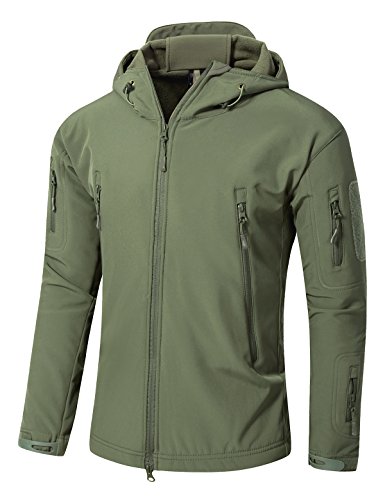 YFNT Herren Taktisch Softshell Fleecejacke Militär Hoodie Outdoor Wandern Camping Warm Winddicht Wasserdicht Mantel Jacken, Grün, 4XL von YFNT