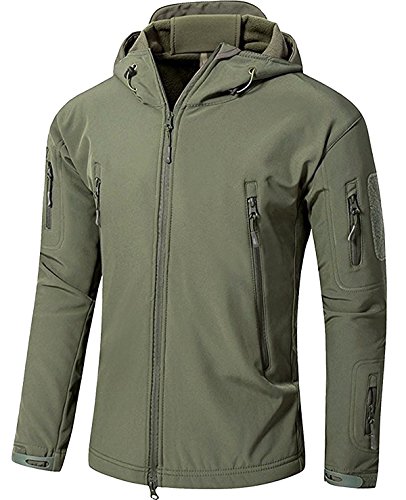 YFNT Herren Taktisch Softshell Fleecejacke Militär Hoodie Outdoor Wandern Camping Warm Winddicht Wasserdicht Mantel Jacken, Grün, 5XL von YFNT