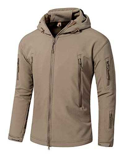 YFNT Herren Taktisch Softshell Fleecejacke Militär Hoodie Outdoor Wandern Winddicht Wasserdicht Mantel Jacken Skijacke, Khaki, 3XL von YFNT