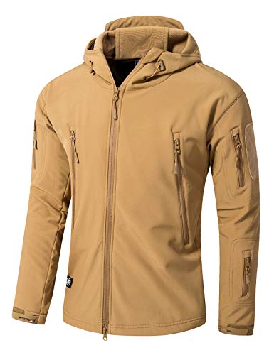 YFNT Herren Taktisch Softshell Fleecejacke Outdoor Wandern Warm Innenfutter Winddicht Wasserdicht Mantel Jacken, Erde Gelb, XL von YFNT