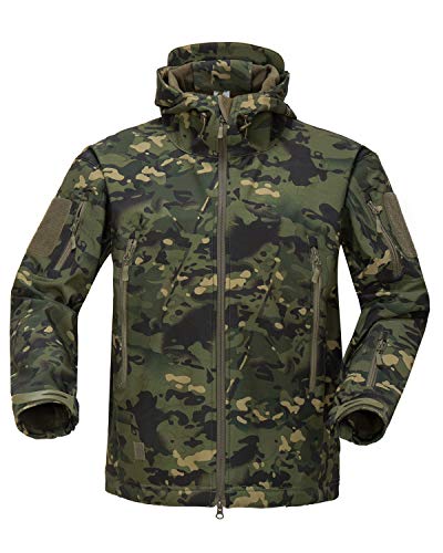 YFNT Taktisch Softshell Fleecejacke Camouflage Militär Hoodie Outdoor Wandern Camping Warm Innenfutter Winddicht Wasserdicht Mantel, Grüner Cp, M von YFNT