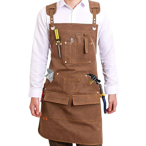 YFNVH Arbeitsschürze Holzbearbeitung für Männer & Frauen, Robuste Tischlerschürze aus Canvas mit Taschen Verstellbare Werkstattschürze für Holzarbeiten, Heimwerker, BBQ & Küche von YFNVH