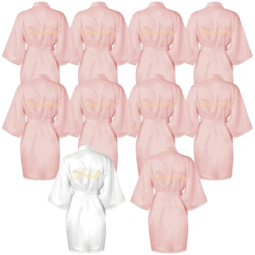 YFNVH 10 Stück Satin Bademantel Damen Braut und Brautjungfern Kimono Set mit Stickerei Hochzeitsmorgenmantel, Morgenmantel für JGA,Brautparty,Party,Braut,Robe von YFNVH