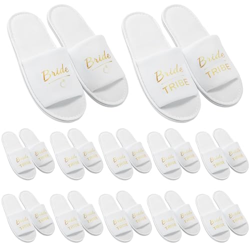 YFNVH 12 Paar Bride Braut Hausschuhe Set, Weiße Hochzeit Pantoffeln Bride Team Braut, Einweg Spa Slipper für Hochzeitsgäste, Hochzeit, Spa, Party, Hotel von YFNVH
