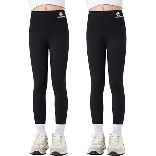 YFPICO 2er-Pack Thermo Leggings Mädchen Gefütterte Dick Lange Warme Kinder Thermohose Winter Thermounterwäsche 2-Pack Flugzeug Schwarz 134-140 von YFPICO
