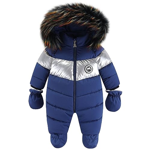 YFPICO Baby Boys Girls Schneeanzüge Fleecefutter Overalls Baumwolle mit Fellkapuze,Baby Skianzug Jumpsuit Einteilig Winter Strampler Jumpsuit Outfits von YFPICO