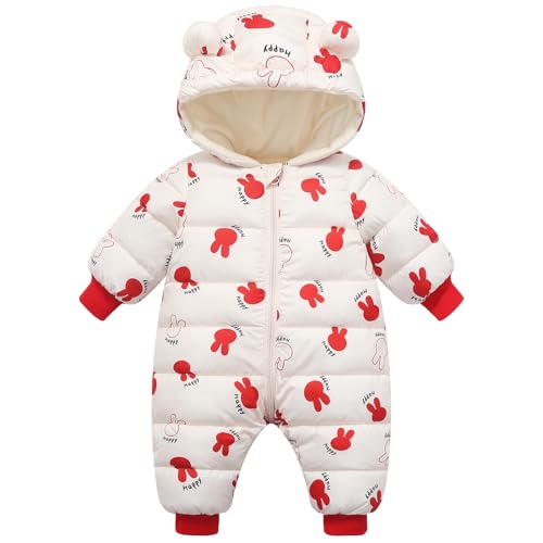 YFPICO Baby Mädchen Jungen Schneeanzug Winter Overalls Warm Strampler mit Bärenohr Kapuze Neugeborene Langarm Jumpsuit Warm Outfits Kleidung 0-24 Monate von YFPICO