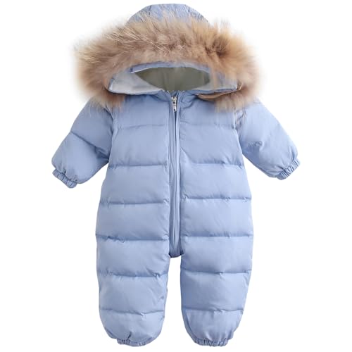 YFPICO Baby Schneeanzug Daunen Overalls mit Abnehmbar Fellkapuze Mädchen Jungen Winter Strampler Fleecegefüttert Verdicken Warm Jumpsuit Unisex Outfits 1-3 Jahre von YFPICO