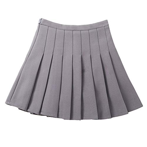 YFPICO Hohe Taille Chic Baumwolle Faltenrock Mädchen Süße Basic Solide Bleistiftrock für 3-14 Jahre, Grau, 122/128 von YFPICO