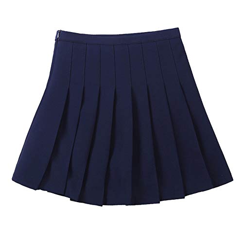 YFPICO Hohe Taille Chic Baumwolle Faltenrock Mädchen Süße Basic Solide Bleistiftrock für 3-14 Jahre, Navy Blau, 116 von YFPICO