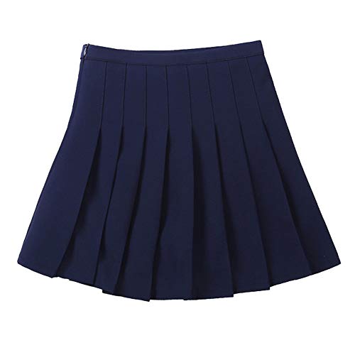 YFPICO Hohe Taille Chic Baumwolle Faltenrock Mädchen Süße Basic Solide Bleistiftrock für 3-14 Jahre, Navy Blau, 122/128 von YFPICO