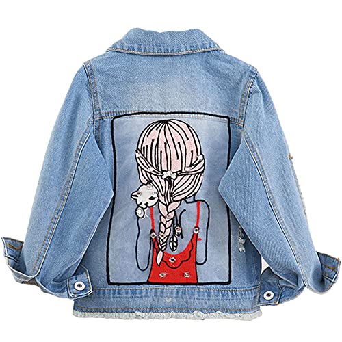 YFPICO Jeansjacke Mädchen Kinder Jeans Mantel Mädchen Denim Jacke Frühling Herbst Übergangsjacke Casual Outwear mit Pailletten und Muster(11-12 Jahre, Hellblau) von YFPICO