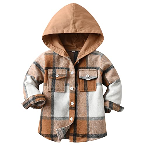 YFPICO Jungen Mädchen Kariertes Hemd Kinder Baby Langarm Hemden Kapuzenhemd Freizeithemd Tops Button-down Langarmshirt Flanellhemd von YFPICO