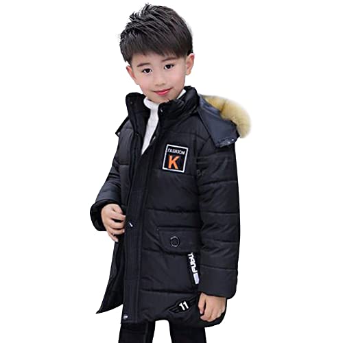 YFPICO Kinder Jungen Winterjacke Steppjacke mit Fellkapuze,Jungen Wintermantel Verdickte Parka jacke Baumwollgefuetterte Warmer Wintermantel Schwarz 164 von YFPICO