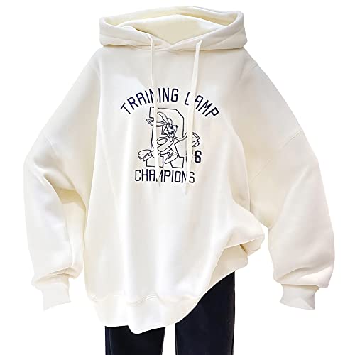 YFPICO Kinder Mädchen Hoodie Kapuzenpullover Oversize Hoodies Lässig Süße Sweatshirt mit Kapuze Pullover Frühling Herbst Teen Cartoon Stickerei Print Langarmshirt(Beige,12-13 Jahre) von YFPICO