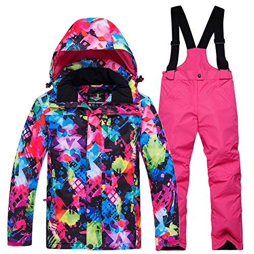 YFPICO Kinder Mädchen Jungen Skianzug Zweiteilig Verdickte Skijacke + Skihose Funktionsanzug Schneeanzug Regenjacke Schneehose Wasserdicht, Mehrfarbig Skijacke + Gelbrot Skihose, 116 von YFPICO