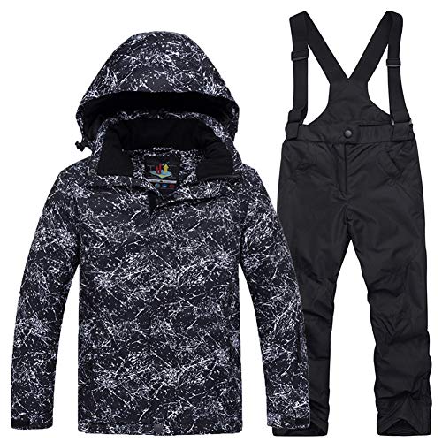 YFPICO Kinder Mädchen Jungen Skianzug Zweiteilig Verdickte Skijacke + Skihose Funktionsanzug Schneeanzug Regenjacke Schneehose Wasserdicht, Schwarz Skijacke + Schwarz Skihose, 122-128 von YFPICO