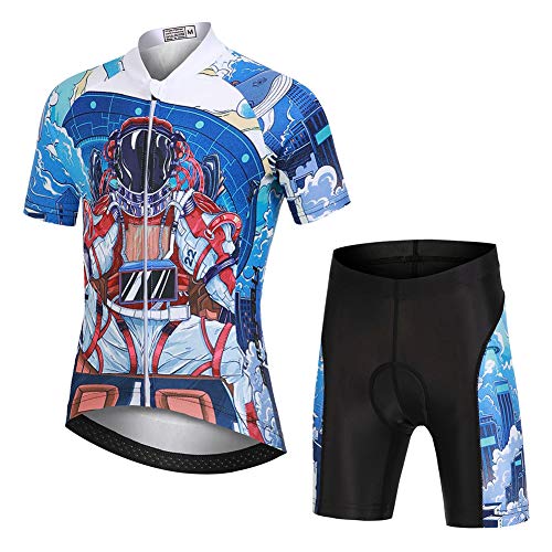 YFPICO Kinder Radtrikot Set Jungen Mädchen Fahrrad Trikot Kurzarm + Radhose mit Sitzpolster, Astronaut, XXL(146) von YFPICO