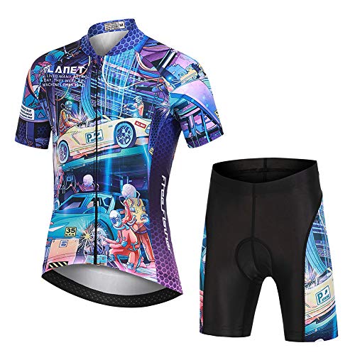 YFPICO Kinder Radtrikot Set Jungen Mädchen Fahrrad Trikot Kurzarm + Radhose mit Sitzpolster, Technologie, L(122/128) von YFPICO