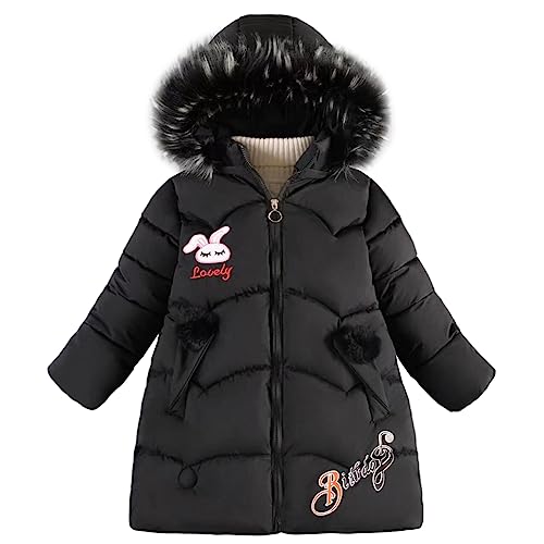 YFPICO Kinder Winterjacke Mädchen mit Abnehmbarer Fellkapuze,Winterjacke Mädchen Verdicken Baumwolle Plüschball Drucke Wintermantel von YFPICO