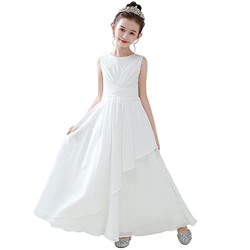 YFPICO Kleid Mädchen Festlich Kleid Hochzeit Party Abendkleid Chiffon Kleider Lang Elegant Ärmellos Cocktailkleid Blumensmädchenkleid Sommerkleid Chiffonkleid Freizeitkleid Gr.134-140 von YFPICO