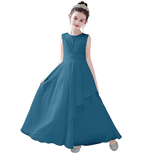 YFPICO Kleid Mädchen Festlich Kleid Hochzeit Party Abendkleid Chiffon Kleider Lang Elegant Ärmellos Cocktailkleid Blumensmädchenkleid Sommerkleid Chiffonkleid Freizeitkleid Gr.146 von YFPICO