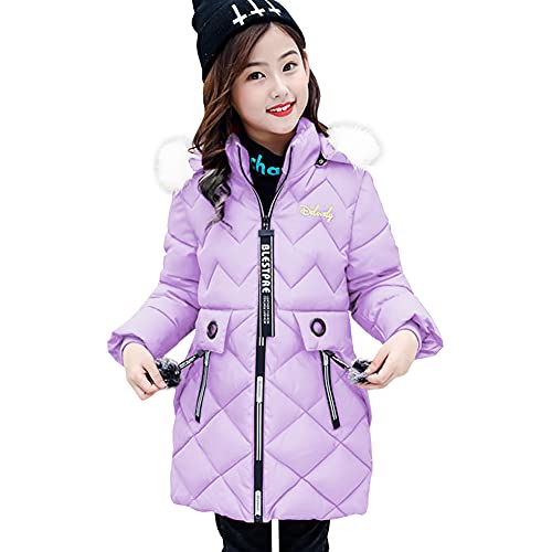 YFPICO Mädchen Lang Winterjacke Kinder mit Fellkapuze Wintermantel Kinderjacke Outdoor Parka Mantel Baumwolle Steppjacke von YFPICO