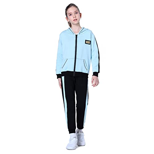 YFPICO Mädchen Trainingsanzug Sweatshirt Jogginghose Kapuzenpullover Jogginganzug Bekleidungsset Freizeitanzug 2tlg/3tlg Outfit-Set Sportanzug Grün 2-Tlg 122-128 von YFPICO