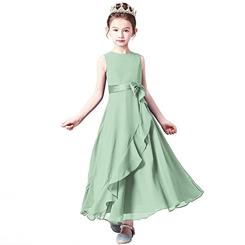 YFPICO Prinzessin Kleid Mädchen Chiffonkleid Lang Elegant Kleider Kinder Mädchen Ärmellos Hochzeit Partykleid Brautjungfern Kleidung Ballkleider Freizeitkleid Gr.134-140 von YFPICO