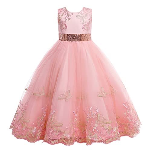 YFPICO Prinzessin Kleid Mädchen Lang Kleider Mädchen Kinder Festlich Elegant Gestickte Schleife Tüll Abendkleid Hochzeit Brautjungfer Blumenmädchen Geburtstag Party Cocktail Ballkleid Gr.104-110 von YFPICO