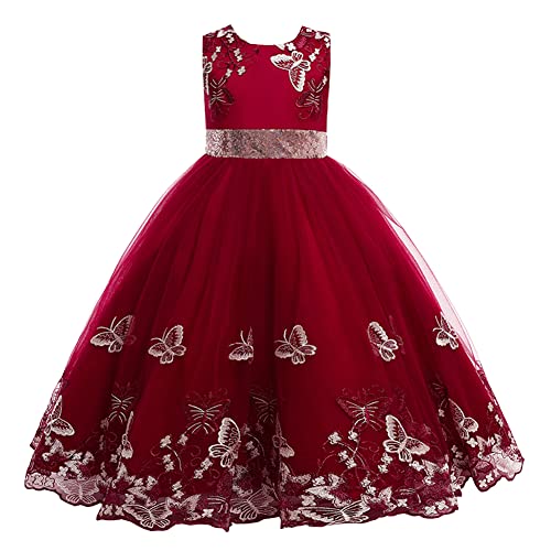 YFPICO Prinzessin Kleid Mädchen Lang Kleider Mädchen Kinder Festlich Elegant Gestickte Schleife Tüll Abendkleid Hochzeit Brautjungfer Blumenmädchen Geburtstag Party Cocktail Ballkleid Gr.146 von YFPICO