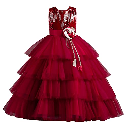 YFPICO Prinzessin Kleid Mädchen Lang Kleider Mädchen Kinder Festlich Elegant Tüll Abendkleid für Hochzeit Brautjungfer Blumenmädchen Geburtstag Party Jugendweihe Cocktail Dance Ballkleid Gr.104-110 von YFPICO