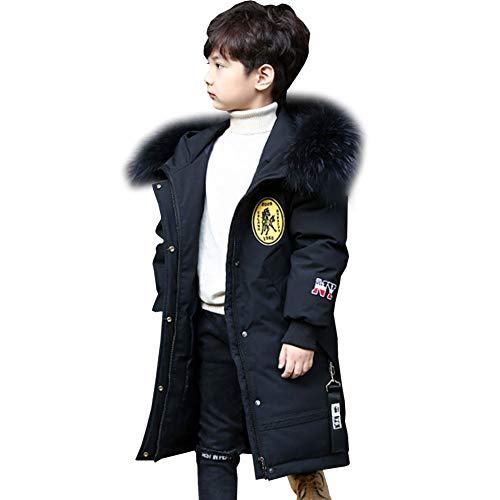 YFPICO Winterjacke Jungen Lang Verdicken Baumwollefutter mit Fellkapuze,Kinder Stickerei Winterjacke Jungen Winddicht Wasserdicht Winterjacke von YFPICO