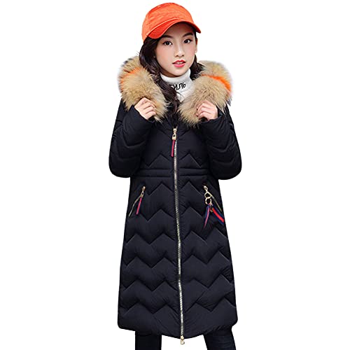 YFPICO Winterjacke Kinder Mädchen Wintermantel Lang Verdickt Kapuzenjacke Baumwollgefuetterte Pelzkragen Mädchen Warm Steppjacke von YFPICO