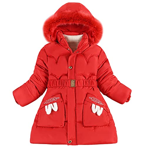 YFPICO Winterjacke Mädchen Verdicken Fleecefutter Wintermantel mit Gürtel Schlank Steppjacke Mädchen Parka Winterjacke mit Fellkapuze von YFPICO