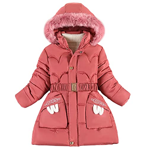 YFPICO Winterjacke Mädchen Verdicken Fleecefutter Wintermantel mit Gürtel Schlank Steppjacke Mädchen Parka Winterjacke mit Fellkapuze von YFPICO