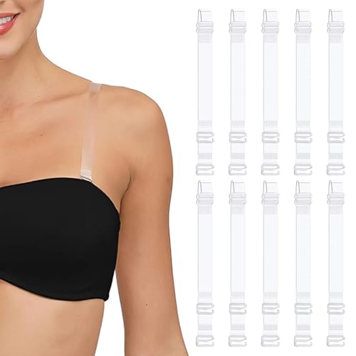 10 Paar Durchsichtige BH Träger,15mm Verbreitert BH Träger Transparent,Leicht Verstellbar, Stabil， Unsichtbare Anti-rutsch BH Trägerhalter Set Für Schulterfrei Oberteile von YFPOPONE