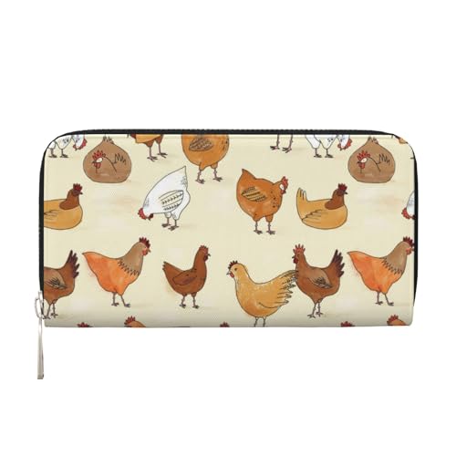 YFSGDLBN A Brood of Chickens Printed Leather Hand Wallet Long Genuine Leather Wallet Coin Purse, Schwarz , Einheitsgröße von YFSGDLBN