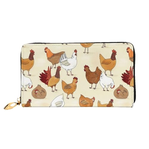 YFSGDLBN A Brood of Chickens bedruckte lange Geldbörse aus echtem Leder mit Reißverschluss für Karten von YFSGDLBN