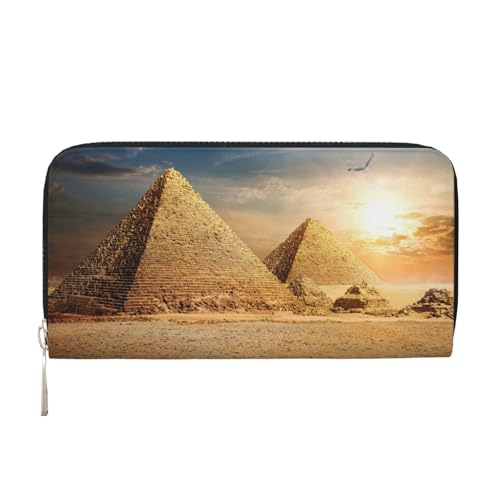 YFSGDLBN Ägyptische Pyramide in Wüste bedruckte Leder-Handgeldbörse lange Geldbörse aus echtem Leder Geldbörse Münzbörse, Schwarz , Einheitsgröße von YFSGDLBN