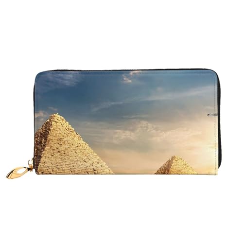 YFSGDLBN Ägyptische Pyramide in Wüste bedruckte lange Geldbörse aus echtem Leder Geldbörse Geldbörse Clutch-Geldbörse Reißverschluss Kartenaufbewahrungstasche von YFSGDLBN