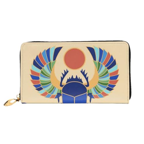 YFSGDLBN Ägyptischer Skarabäus, bedruckt, lang, echtes Leder, Geldbörse, Münzgeldbörse, Clutch, Geldbörse, Reißverschluss, Karten-Aufbewahrungstasche von YFSGDLBN