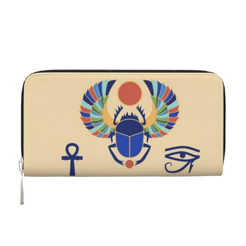 YFSGDLBN Ägyptischer Skarabäus bedrucktes Leder Handgeldbörse lang Echtleder Geldbörse Münzbörse, Schwarz , Einheitsgröße von YFSGDLBN