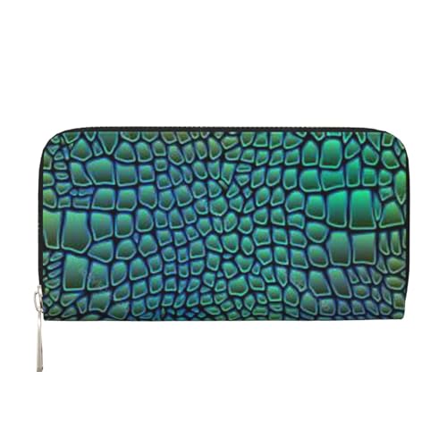 YFSGDLBN Alligatorhaut bedrucktes Leder Handgeldbörse lang echtes Leder Geldbörse Münzbörse, Schwarz , Einheitsgröße von YFSGDLBN