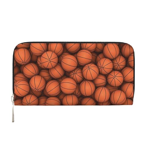 YFSGDLBN Basketball Orange Bedruckte Leder Hand Geldbörse Lange Echtes Leder Geldbörse Münzbörse, Schwarz , Einheitsgröße von YFSGDLBN