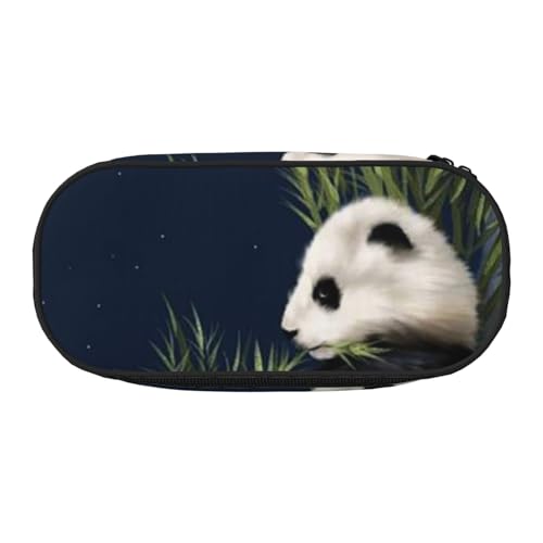 YFSGDLBN Bedrucktes Federmäppchen mit Panda- und Mondmotiv, Federmäppchen, tragbare Schreibwaren-Tasche, Schwarz , Einheitsgröße, Münztasche von YFSGDLBN