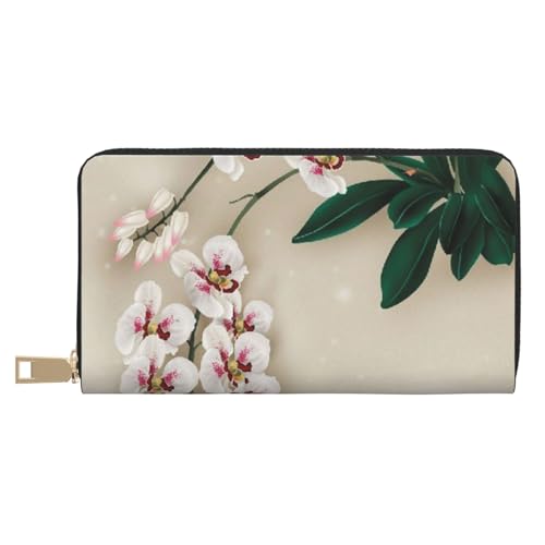 YFSGDLBN Bell Orchid Printed Long Leather Wallet Clutch Wallet Zip Card Case, weiß, Einheitsgröße von YFSGDLBN